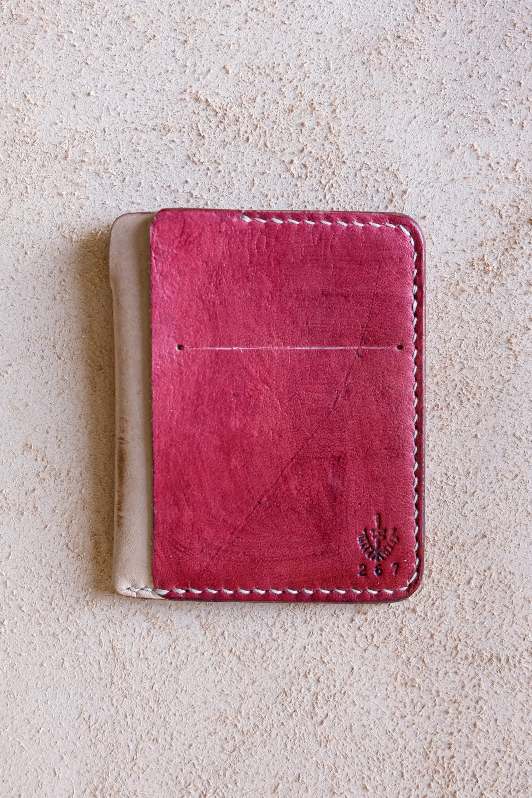 Lerif Designs Leather Vale Wallet #267-2 lerif designs vale leather wallet in cochineal on beige background